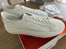 Santoni Mens White Leather Athletic Shoe / Sneaker New in Box 11.5 US. 44.5 UK