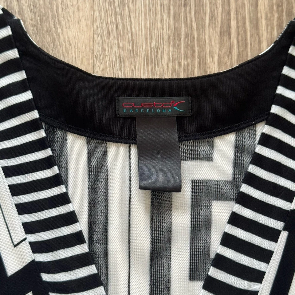 Vestido Y2K Vintage Custo Barcelona Blanco y Negro Retro Malla Geométrica Años 90 Talla 2 Foto 4 de 4