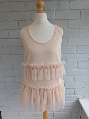 Simone Rocha Nude Tulle Ruffle Tank Top Vest Top - Size L uk size 12