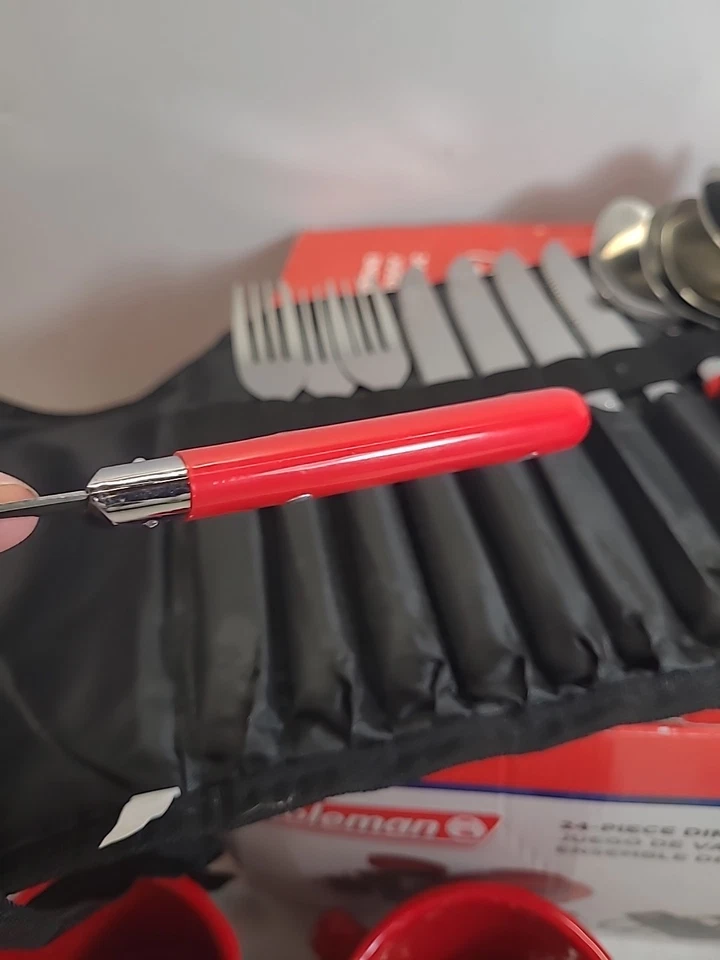Coleman dinnerware set 4plates, 3cups,3bowls, 4settings of utensils.red - image 4 of 4