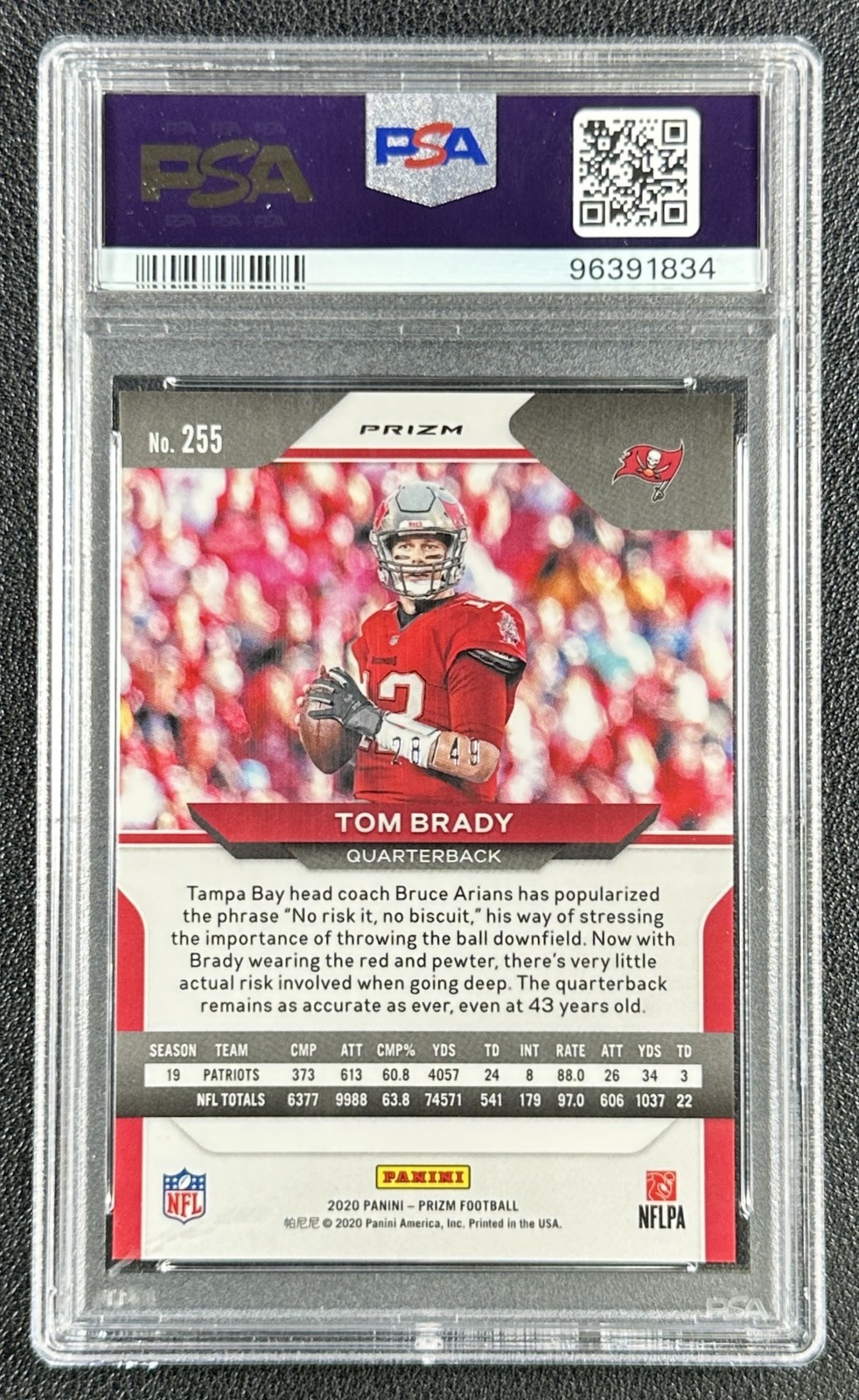 TOM BRADY PSA 10 2020 PANINI PRIZM #255 RED AND YELLOW PRIZM 28/49 BUCCANEERS view 2