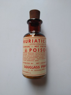 #ad #ad Douglass Pharmacy Muriatic Acid Poison Bottle Amber Brown Glass Antique 3quot; Tall $44.99
