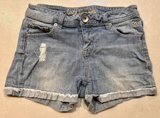 Justice Girls Denim Shorts Light Wash Distressed Cuffed Size 14R