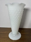 Vintage Anchor Hocking White Milk Glass Hobnail Footed Trumpet Vase