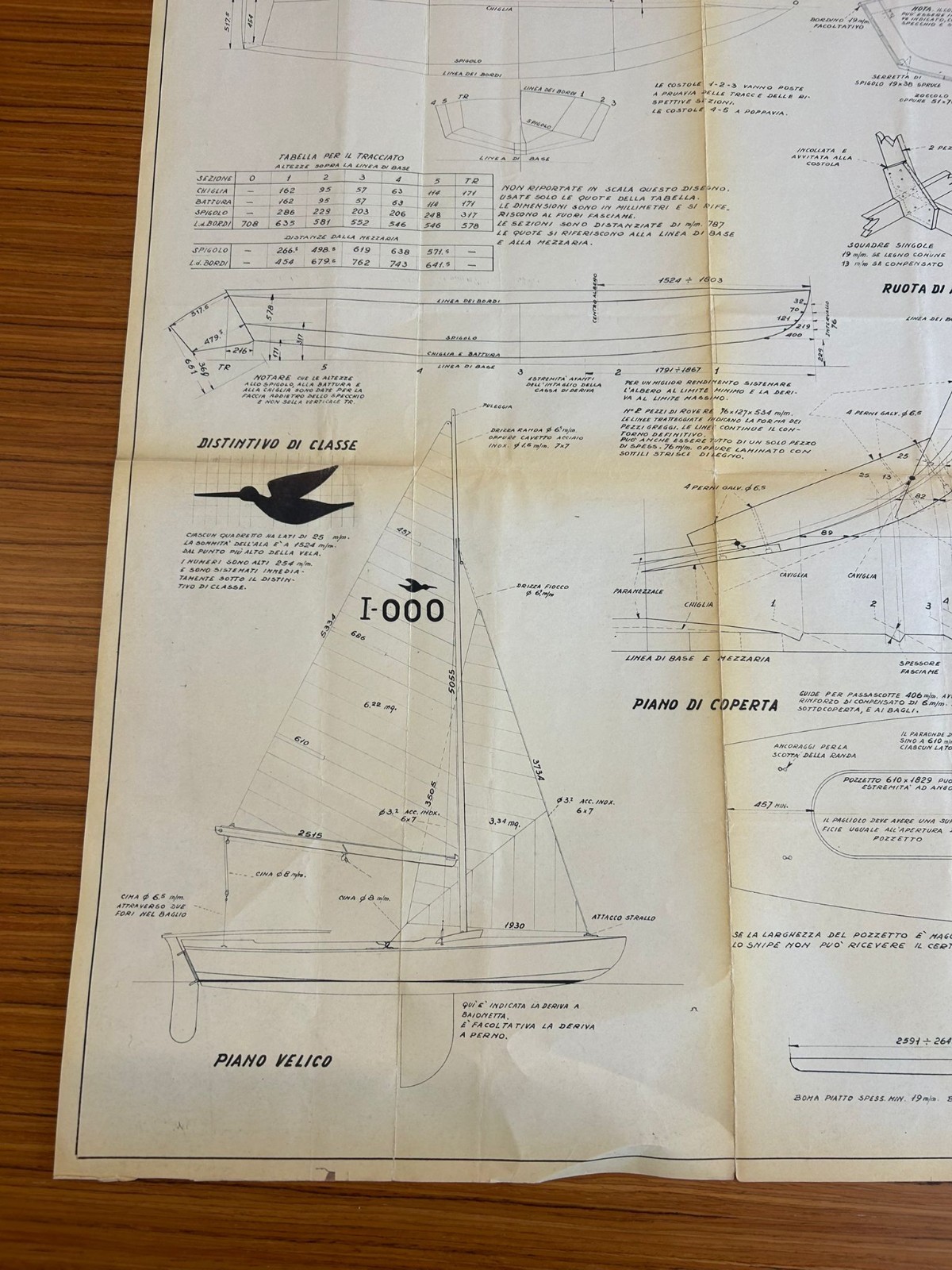 2 tavole costruzione Snipe 1960 William F. Crosby SCIRA piani nautici d’epoca