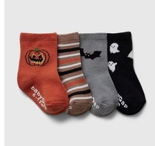 BABY GAP Halloween Crew Socks 0-6 months 4 Pairs Pumpkin Stripes Bat Ghosts NWT