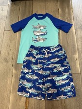TCP The Children's Place shark swim trunks with matching rash guard shirt size L