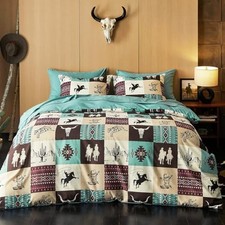 - Western Comforter Set with Sheets, Southwestern Aztec Queen Turquoise Taupe