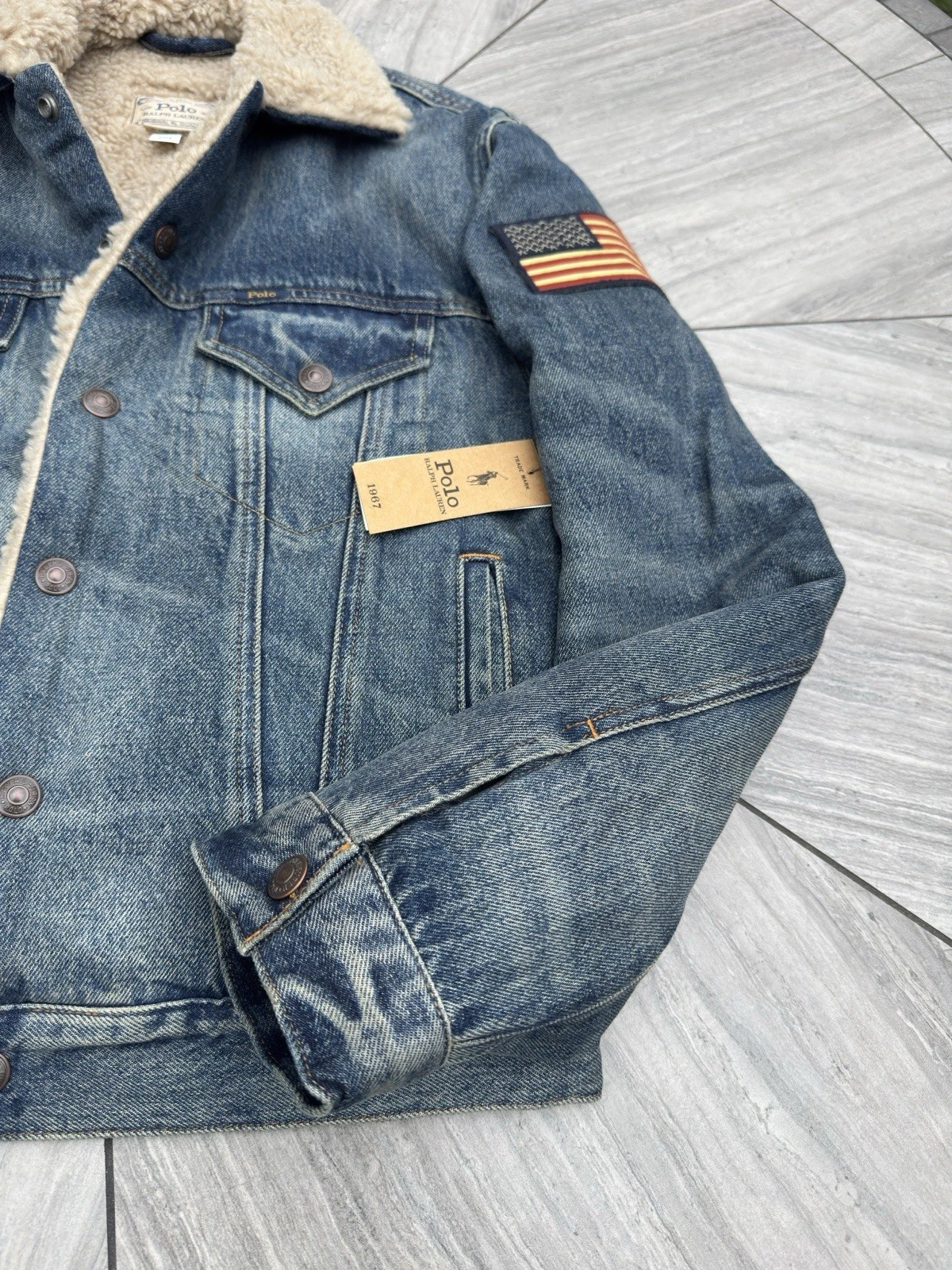 Polo Ralph Lauren Sherpa Fleece Lined Denim Trucker Jean Jacket Men’s Size L - product detail image 14