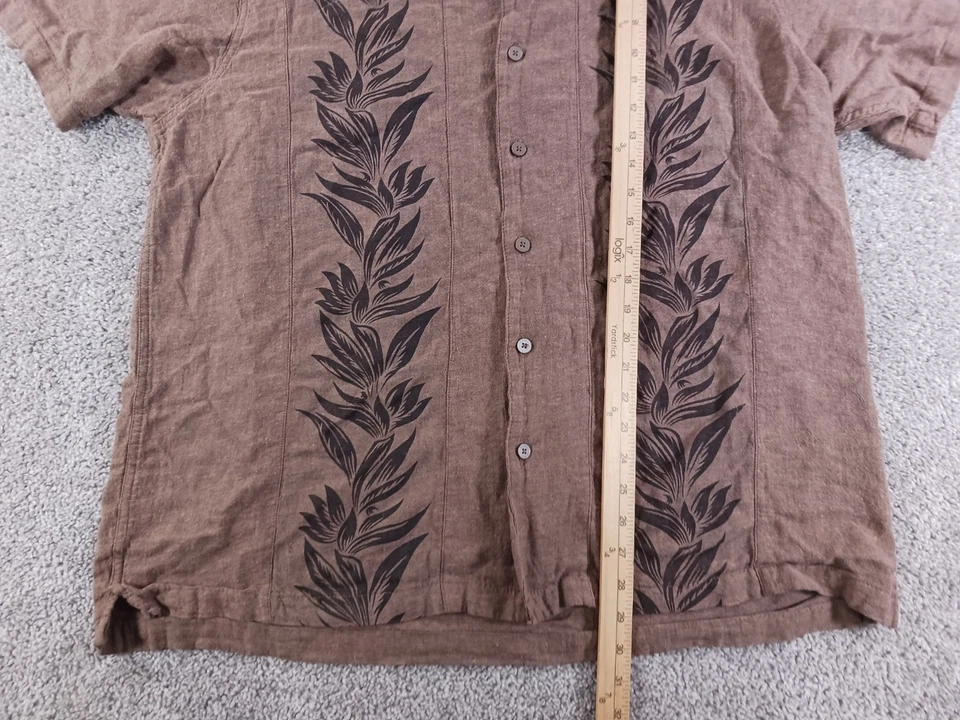 Haggar XXL Mens Short Sleeve Button Up Shirt Brown Linen Blend Floral - Image 3 of 4