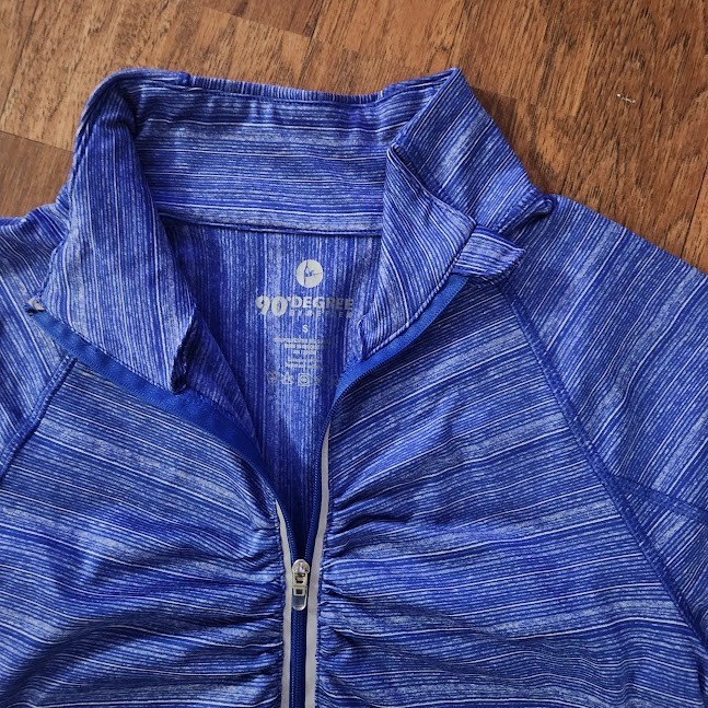 90 Degree By Reflex Blue Striped Ruched Quarter Zip Pullover Top Women's S E69
