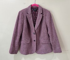 Talbots Women's 12P Shetland Wool Blend Houndstooth Blazer Jacket Wine Pink New