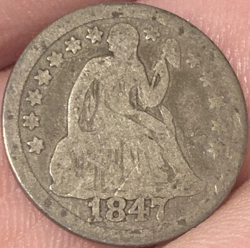 1847 Seated Liberty Dime Good Details 2 Short Scratches