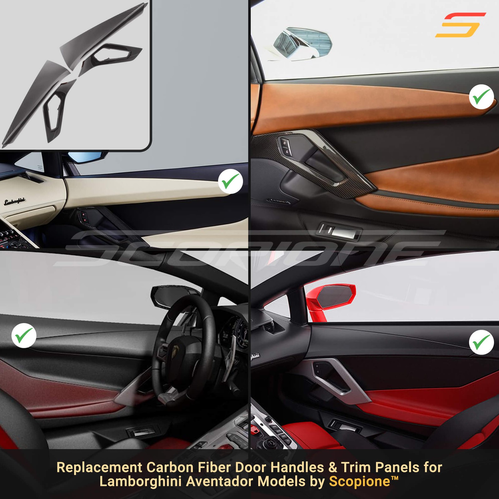 Scopione Carbon Interior Door Handles & Panels Trim for Lamborghini Aventador