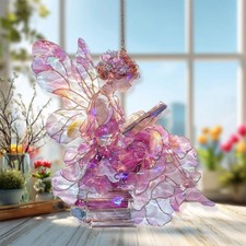 Fairy Acrylic Suncatcher, Stained Glass Style Reading Fairy with Books Decor