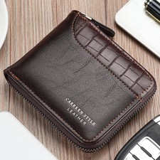 Leather Men's Wallet Luxury Mens Purse Male Zipper Card Holders with Coin Pocket