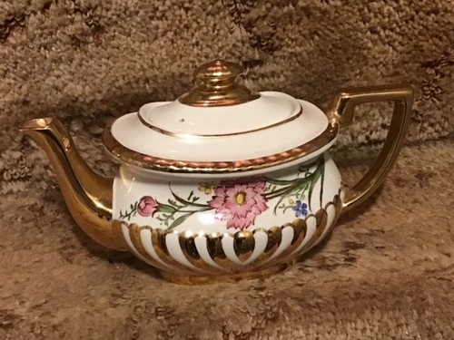 RARE Georgian Gibson Antique Teapot Art Deco 1920's Heavy Gold Made in England