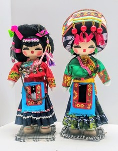 Vintage Handmade Chinese Minority Tribal Folk Art Dolls Costumes Souvenirs Rare
