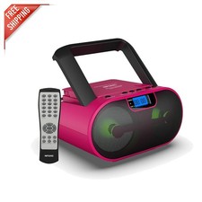 Compact Bluetooth CD Player Boombox with Bass Boost, Party Lights LCD Display