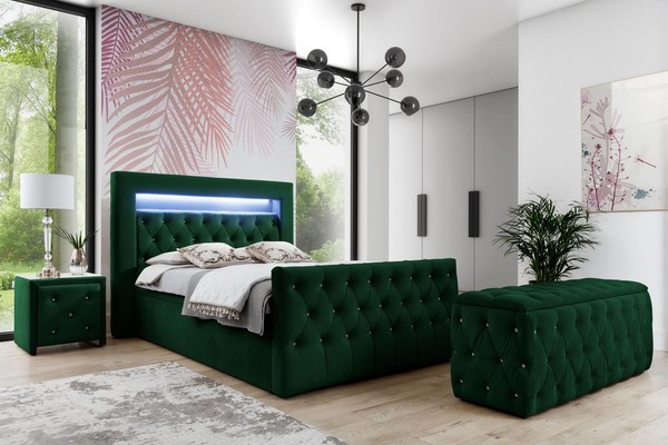 GrüNe Schlafzimmer Garnitur Komplettes Set Doppelbett Hocker Konsolen-image