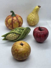 Jim Shore 5 Fruit Vegetable Corn Apple Orange Pear Pumpkin Harvest Bowl Filler