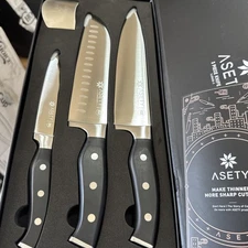 Asety 3 Piece Knife Set IL60608-3 Chef, Santoku, Utility Knife Set New
