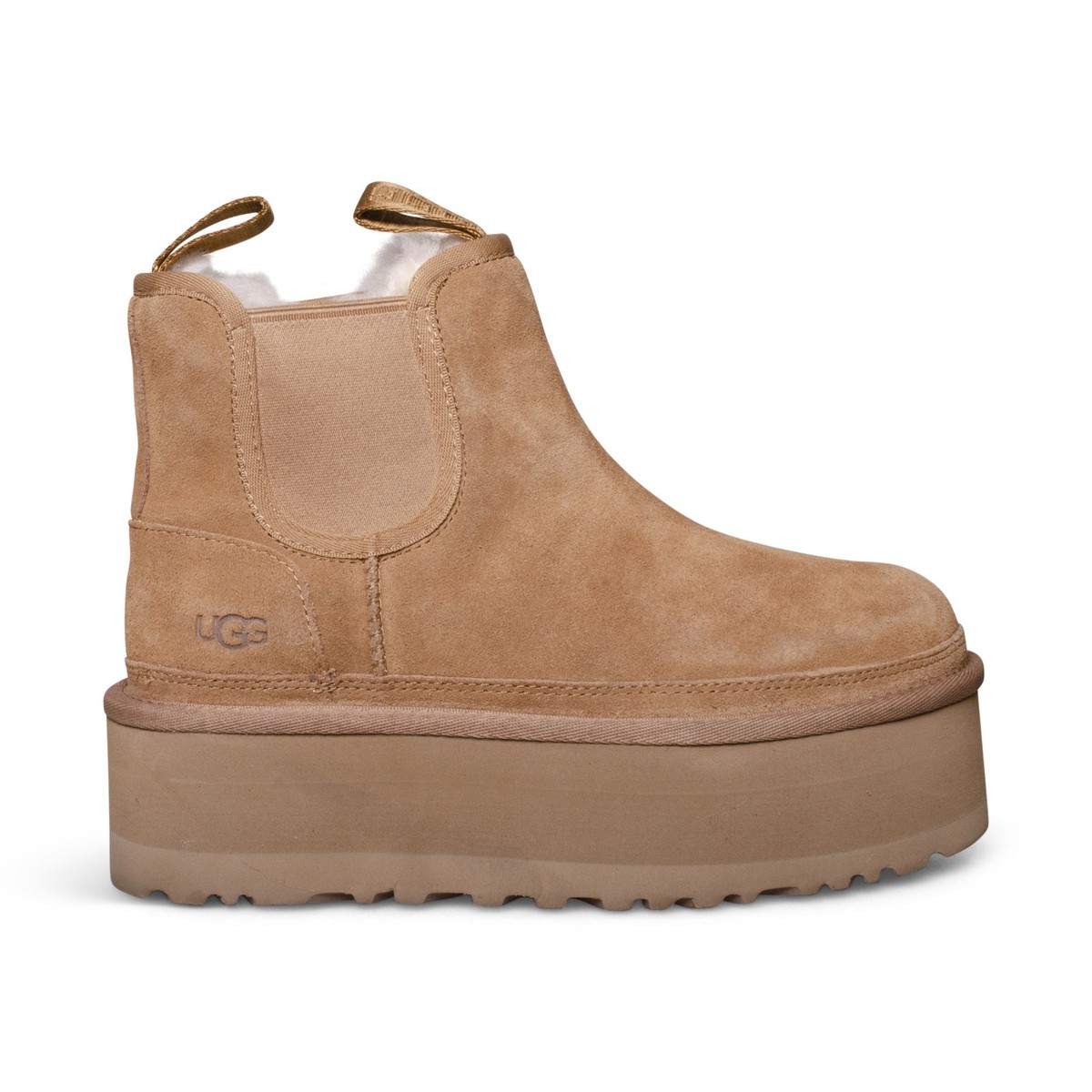 UGG NEUMEL PLATFORM CHELSEA CHESTNUT SUEDE SHEARLING WOMEN'S