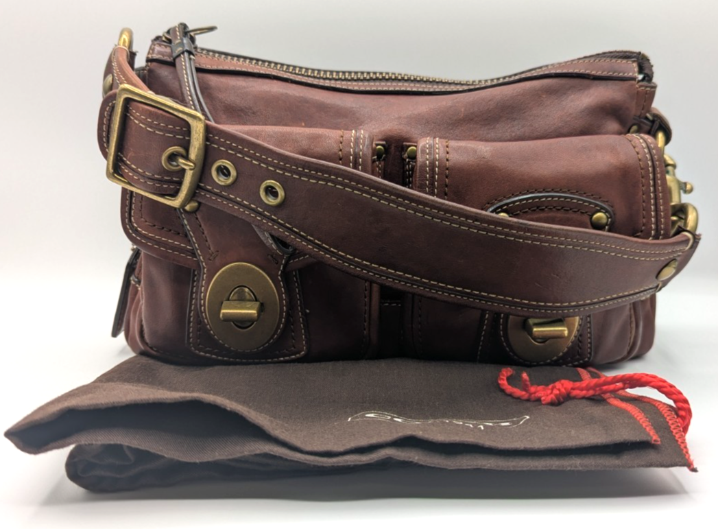 COACH 65th Legacy Turnlock Vachetta Leather Shoulder Bag Purse Whiskey Brown Y2K