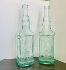 Vintage Large Glass Apothecary/Pharmacy Style Green Bottles 23.5in Tall Set of 2