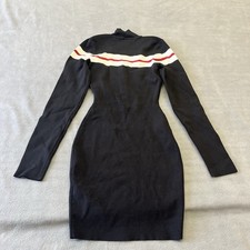 Superdown Black Striped Ribbed Knit Bodycon Sweater Dress Mock Neck Small