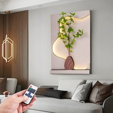LED Sandstone Decor Wall-Mounted Art Painting Decor 3D W/Simulated Plants Home