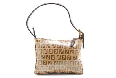 FENDI Accessory Pouch handbag bag Coated Canvas Beige Auth