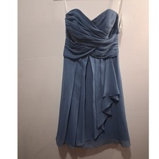 Davids Bridal Strapless Crinkle Chiffon Formal Dress Steel Blue Size 0 Prom