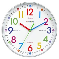 10 Inch White Wall Clock Colorful Easy to Read Silent Learning Clock for Kids