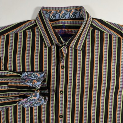 Robert Graham Striped Button Up Shirt XL X-Large Black Multicolor