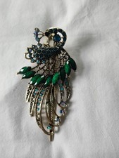 Peacock Rhinestone Gold HairClip. 4 1/2" x 2".