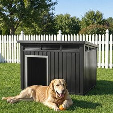Large Outdoor Indoor Dog House Weatherproof Resin Pet Shelter Ventilated Kennel