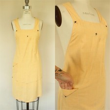 Vintage 1960s Apron, Orange Gingham Pinafore With Pocket