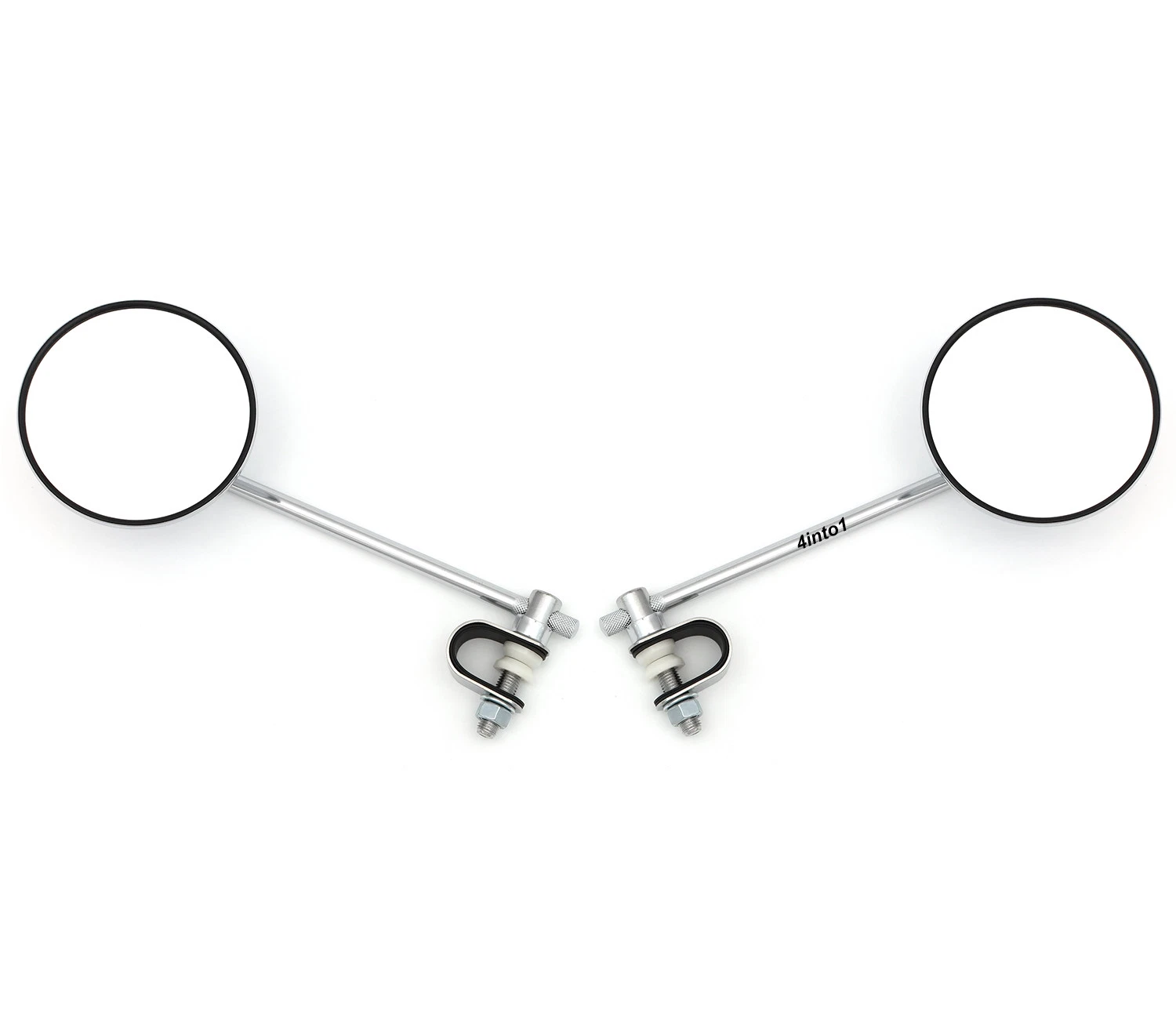 Set of 2 Universal Chrome 4" Clamp-On Mirrors - 8" Long Stem - Yamaha - 7/8" 1"