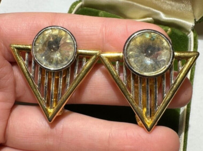 Vintage Exquisite Gold Silberfarben Geometrische Strass Ohrclips 12i 1