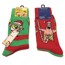 SpongeBob Patrick Star Merry Christmas 2 Pair Crew Socks Shoe Size 6.5-12 NWT