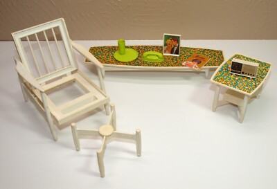 Vtg 1964-65 BARBIE Go Together CHAIR & Ottoman COFFEE & END Tables & Acessories