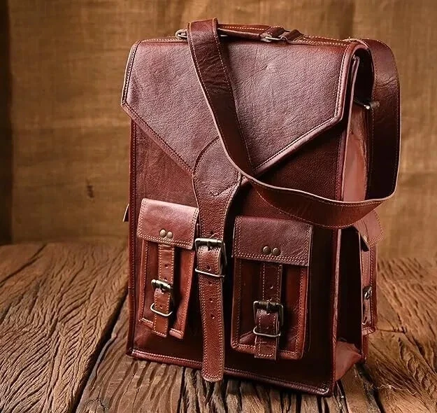 Genuine Leather Bag Backpack Men's Rucksack Laptop Vintage Real Brown Travel New