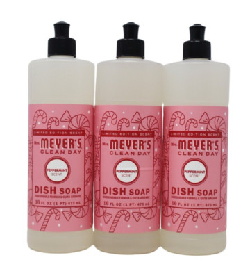Mrs. Meyer's Clean Day Dish Soap, Peppermint Scent, 16 Ounce Bottle, 3-Pack