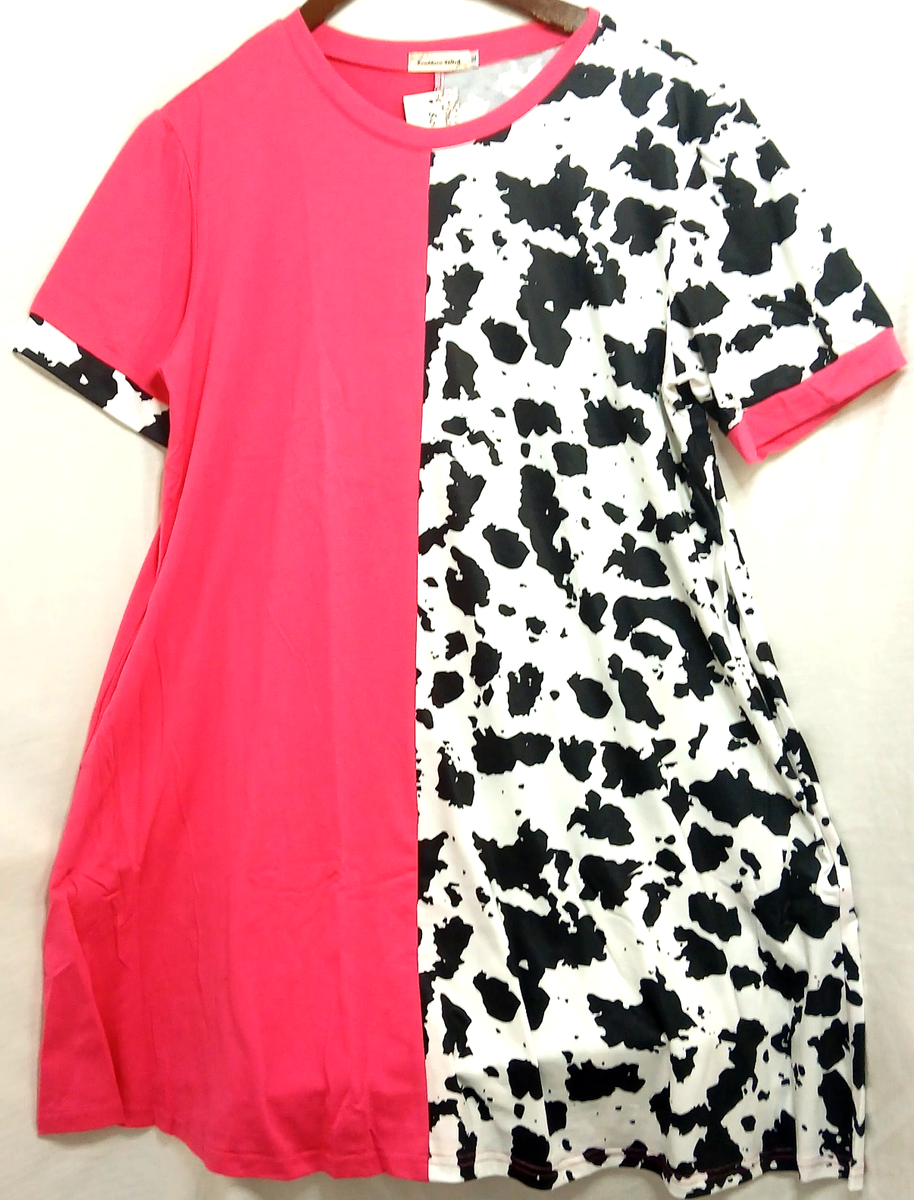 Southern Stitch Dress XL NWT Pink Cow Print Colorblock T-Shirt Dress Casual  Cute | eBay