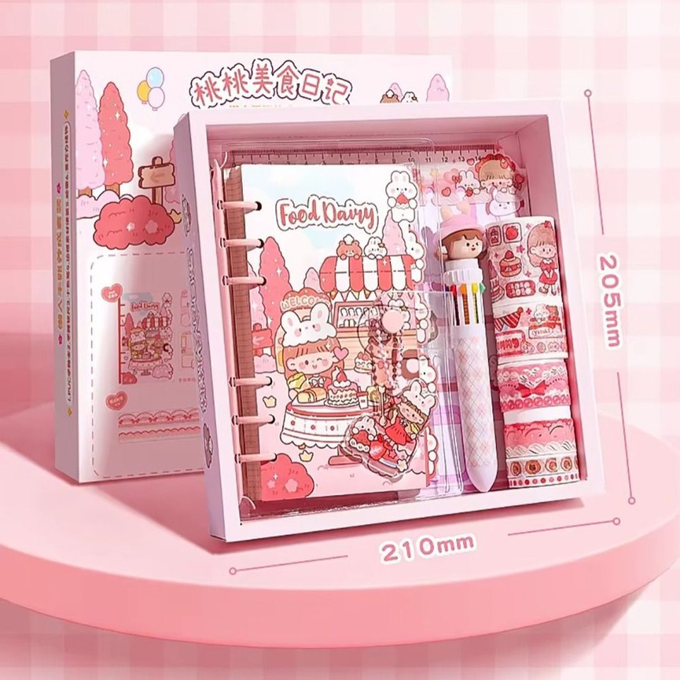 Paper Notebook Set Gift Box Sticker Tape School Notepad Binder Planner