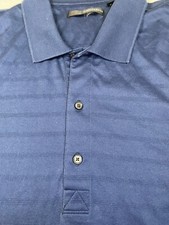 Greg Norman Men's Polo Golf Shirt Size L Large Blue Striped print
