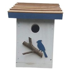 Salt Box Bird House (Blue Trim), 12", Bird Houses by Mark, Made in USA