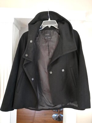 Zara Basic Outerwear Black Short Coat Women's XS Large Collar Button Jacket NICE