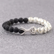 Silver Zirconia Eagle Claw Fashion Bangles Lava Rock Stone Beaded Bracelets